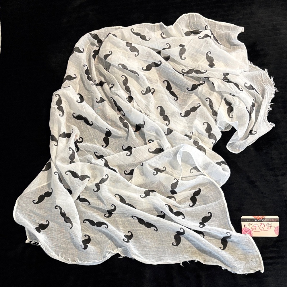 Stylish Black Mustache Print Scarf Sz OS